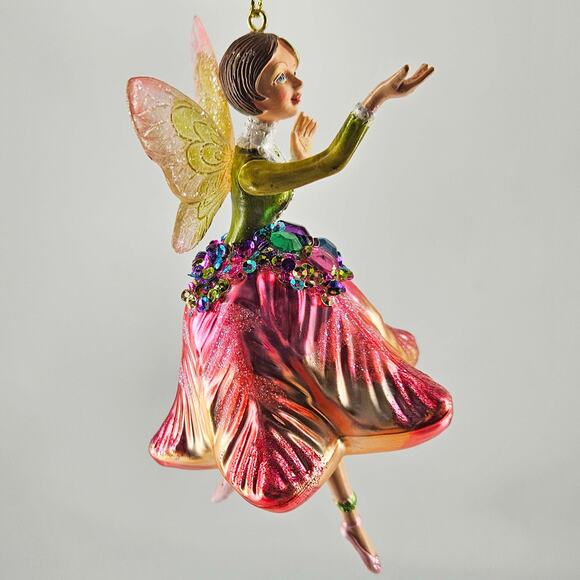 Robert Stanley pink jeweled flower fairy Glass Christmas Ornament , New - Picture 4 of 4